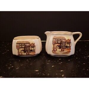 Lancaster Sandland Ware English Creamer Pitcher Sugar Bowl Jolly Drover Vintage